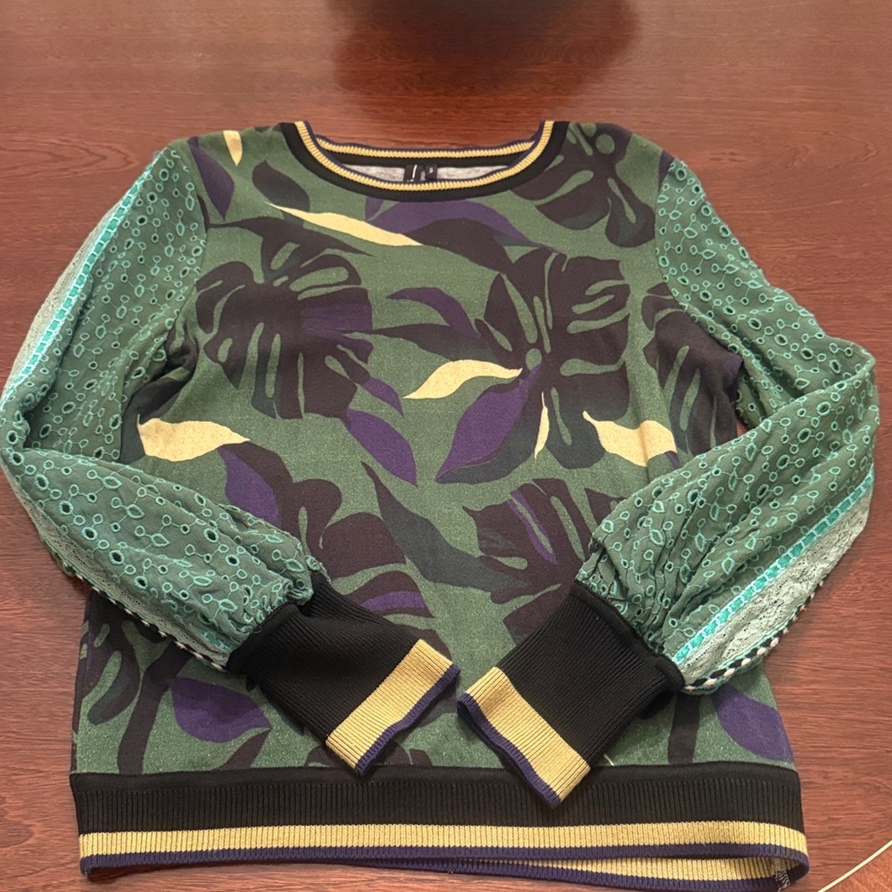 Anthropologie Blank London Green and Black Patterned Sweater XS